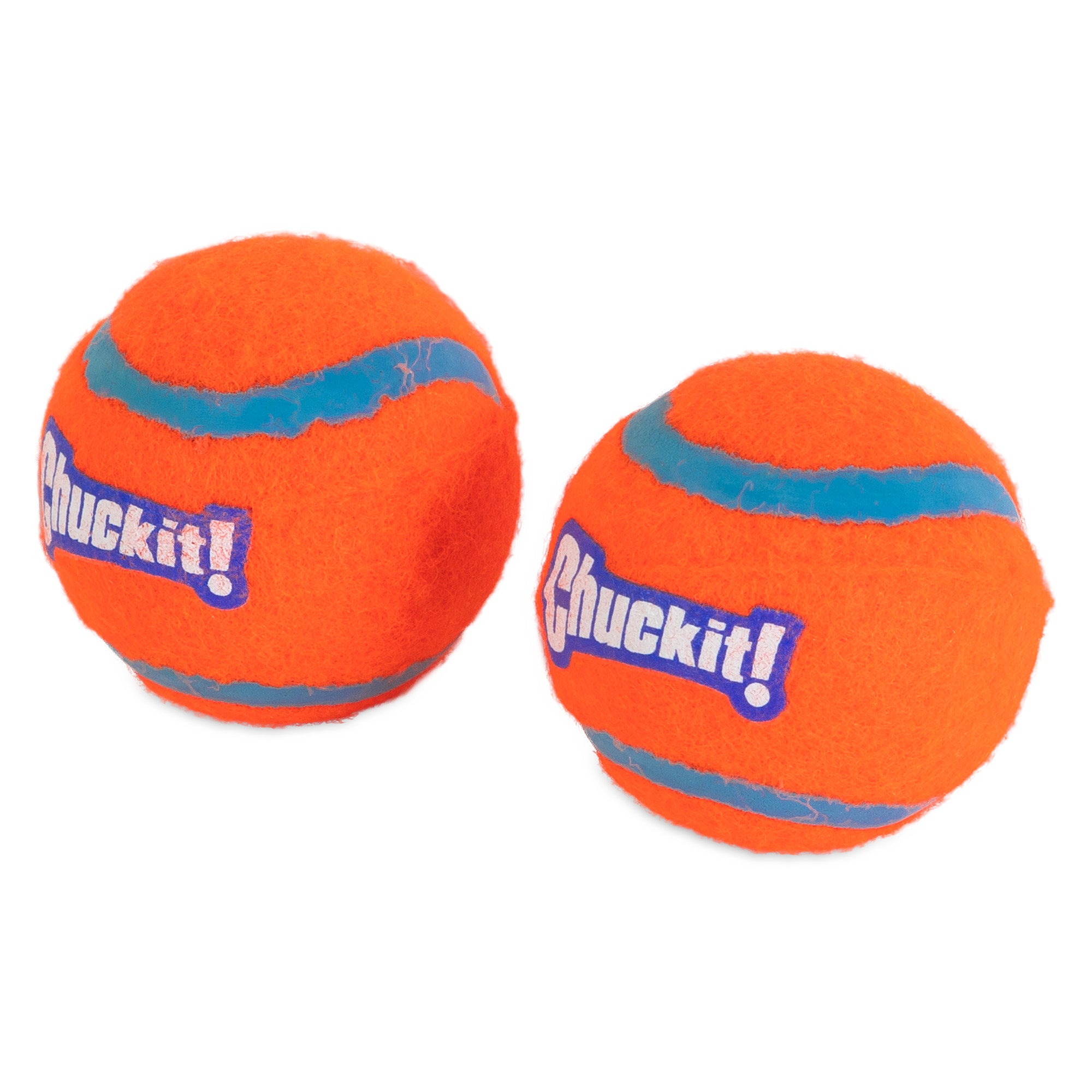 The Chuckit! Tennis Balls for Dogs, in orange and blue, are created by the Chuckit brand using durable materials to ensure endless fun.