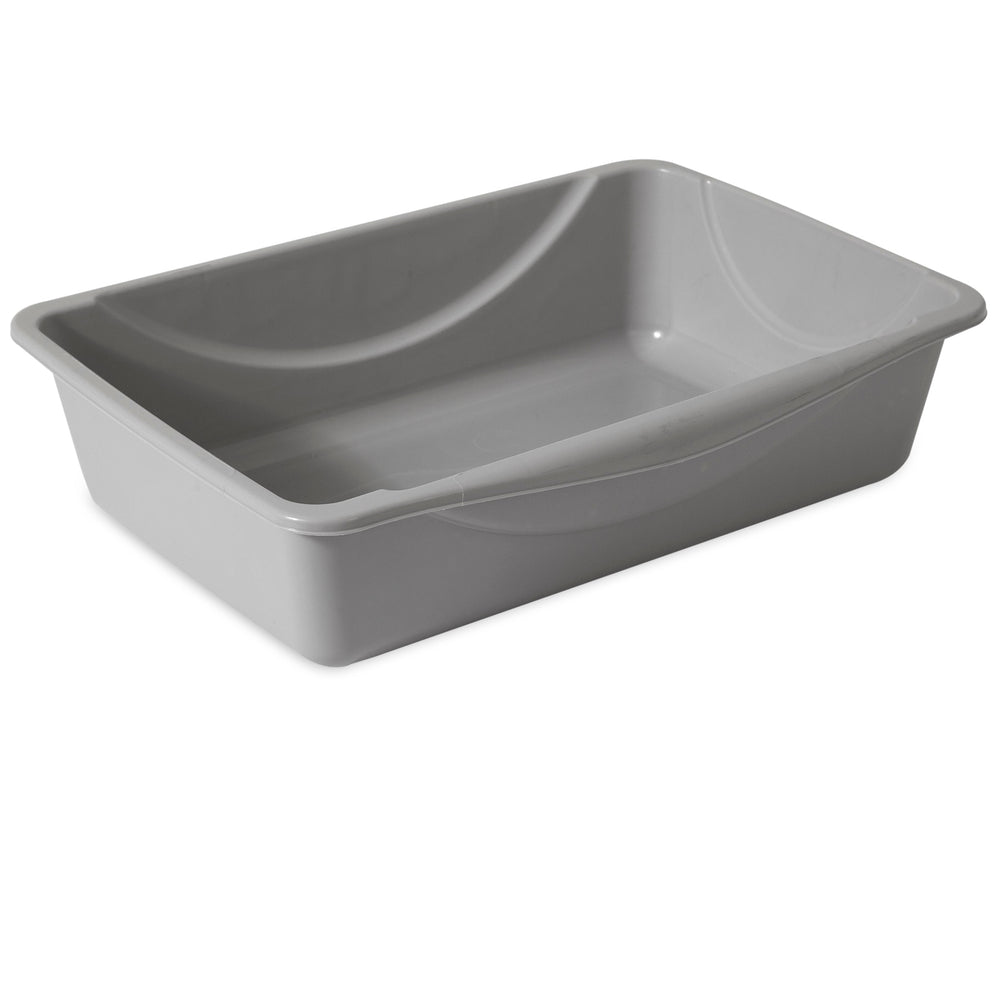 The Petmate Basic Litter Box by Petmate is a gray, rectangular storage bin made from EcoTech™ resin. It features an open-top design with slightly raised sides and a smooth interior, set against a plain white background.