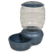 The Petmate Replendish Pet Feeder With Microban by Petmate is a blue and transparent plastic water dispenser with a wide top reservoir and a bowl at the base for drinking, designed with Microban Antimicrobial Protection for your pets health.