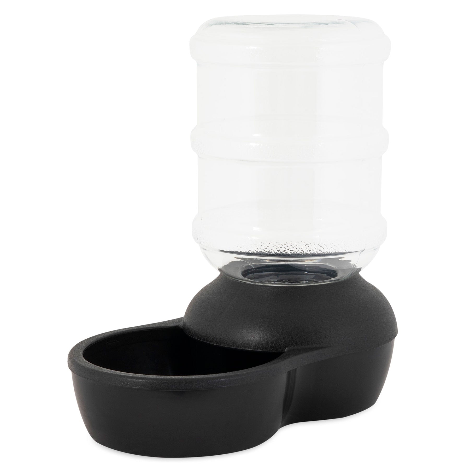 The Aspen Pet Lebistro Waterer by Aspen Pet includes a BPA-free water reservoir, sleek black base with bowl, and spill-resistant lip for easy and tidy drinking, offering practical and convenient hydration for pets.