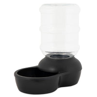 The Aspen Pet Lebistro Waterer by Aspen Pet includes a BPA-free water reservoir, sleek black base with bowl, and spill-resistant lip for easy and tidy drinking, offering practical and convenient hydration for pets.