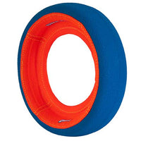 Meet the Chuckit! Fetch Wheel Dog Toy by Chuckit, a plush and durable dog toy featuring a vibrant orange inner ring and blue outer ring, ideal for fetching or chewing activities.