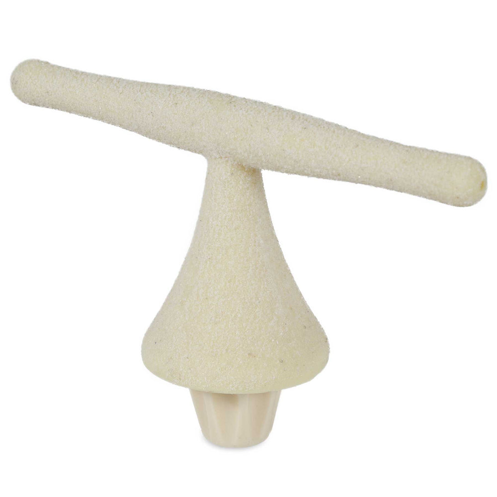 The JW Sand Bird T-Perch by Jw is a beige, cone-shaped climbing hold with a textured surface and horizontal bar, designed to naturally wear down a birds nails and beak.