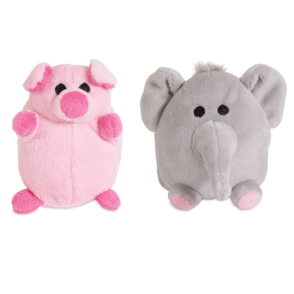 The Zoobilee Mini Elephant & Pig Plush Puppy Toys, featuring simple black eyes and charming designs, resemble mini plush dog toys. They captivate with their cuteness, making them ideal squeak or chew toys for puppies.
