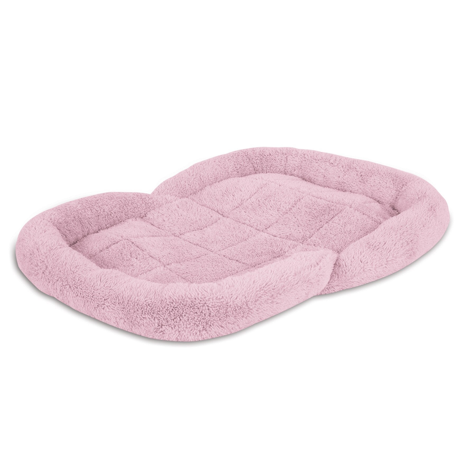 The Petmate Puppy Bolster Mat by Petmate is a pink rectangular mat featuring ultra-soft plush texture and raised edges for comfort. Its quilted sleeping area and non-skid bottom provide a cozy, safe resting spot for pets.
