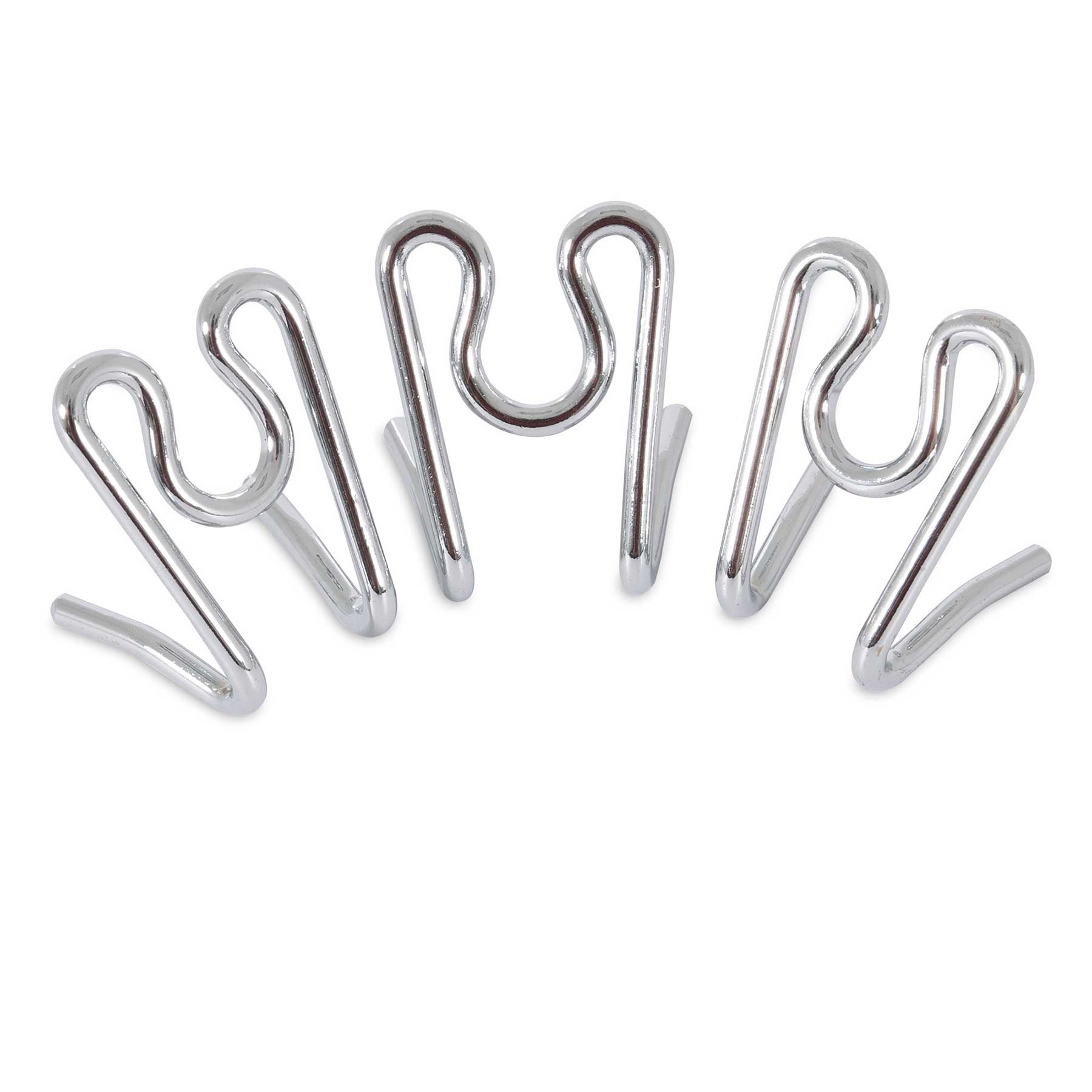 Three links from the Aspen Pet Heavy Duty Prong Collar Replacement Links are showcased in a curved line. Each silver metal link has a wavy design, set against a plain white background, offering both practicality and comfort for pets.