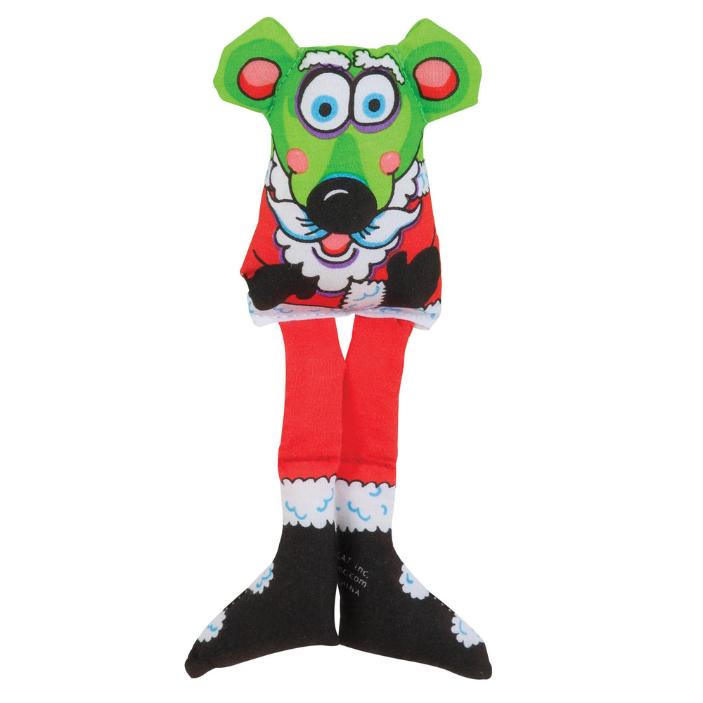 The Fatcat Santa-inspired plush toy, shaped like a green-faced character with large eyes and long limbs ending in shoe-like shapes, is made from durable canvas. Its as irresistible to play with as catnip mice.