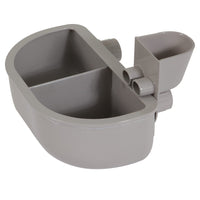 The Petmate No Spill Kennel Cup Double Diner, by Petmate, is a gray plastic organizer featuring a large rectangular compartment, two cylindrical slots, and a small rectangular section on one side. It is designed to be BPA and lead-free for your peace of mind.