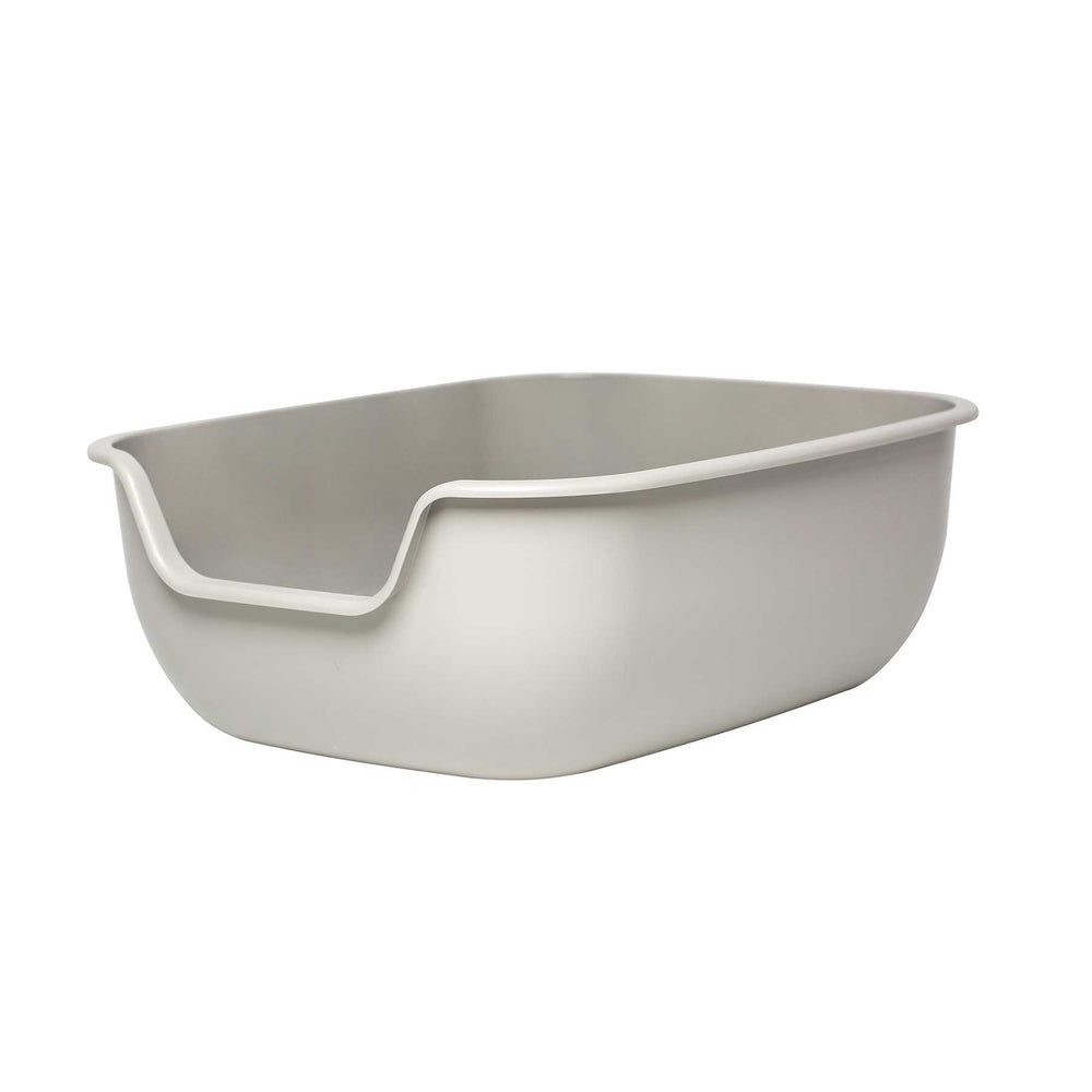 The PetFusion Better Box Non Stick Cat Litter Box Set of 2 by Petfusion features spacious, rectangular light gray boxes with high sides and a front entry cutout for easy feline access, shown on a white background.