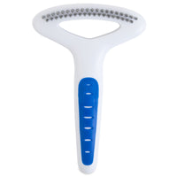 The JW Gripsoft Double Row Undercoat Rake by Jw, with its ergonomic handle and metallic bristles, effectively removes shedding hair and loose fur from your pets undercoat.