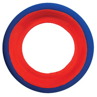 Meet the Chuckit! Fetch Wheel, an innovative dog toy with a blue outer ring and orange inner core. Designed like a frisbee, its perfect for fetch games. Made by Chuckit from durable material with a soft texture, this colorful toy ensures endless fun for your furry friend.