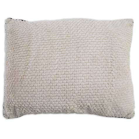 A rectangular cream Petmate Two-Sided Fashion Dog Pillow Bed against a white background. Its chunky, woven texture gives it a soft, cozy appearance. This stylish bed is also washable for convenience.