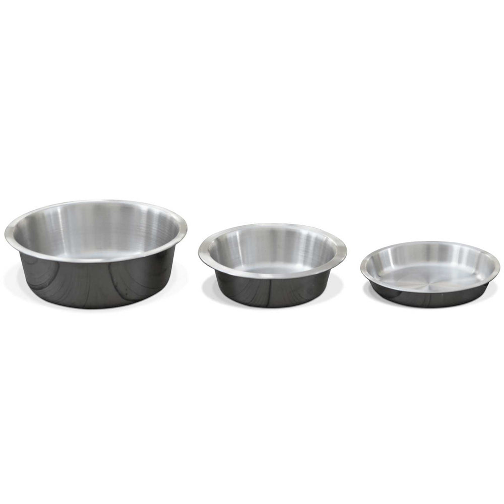 PetFusion Premium 304 Food Grade Stainless Steel Pet Food Bowls by Petfusion are arranged in a row on a white background. Each shiny, smooth-edged bowl is slightly smaller than the one on its left, ideal for pet feeding and is dishwasher-safe for effortless cleaning.
