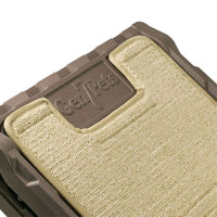 Close-up of a pet bed with a textured beige cushion and Gen7 embossed on a dark brown plastic section. Its rugged design complements options like the Gen7Pets Indoor Carpet Mini Ramp for seamless access and comfort.