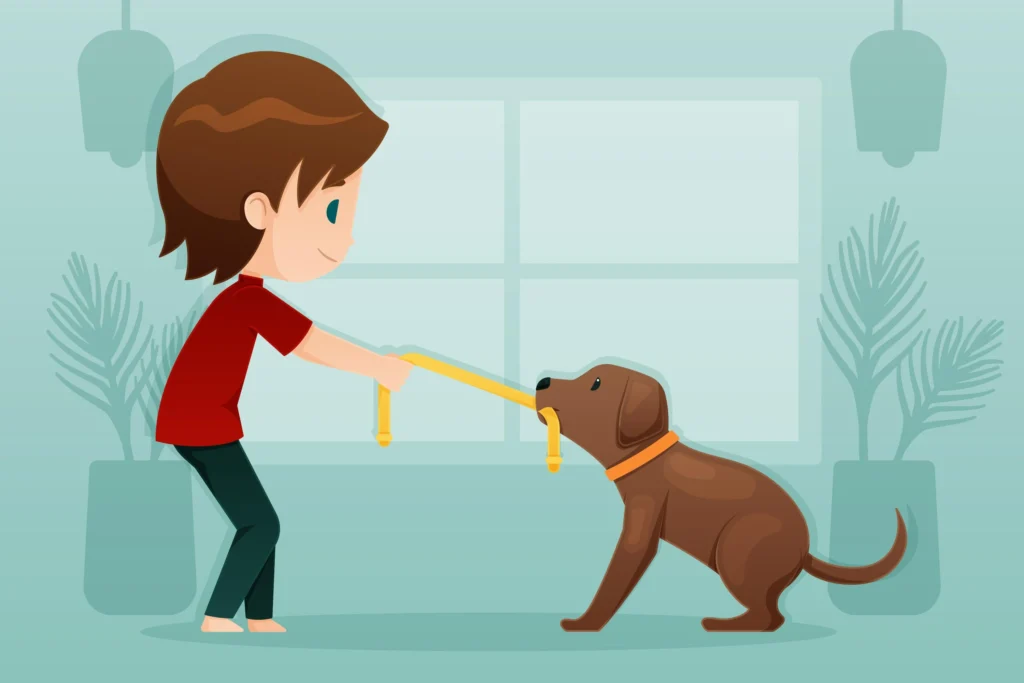 dog biting leash