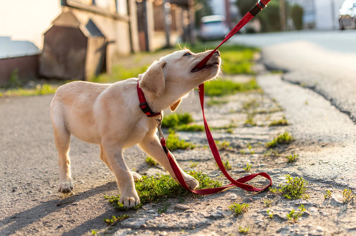 how to stop dog from biting leash