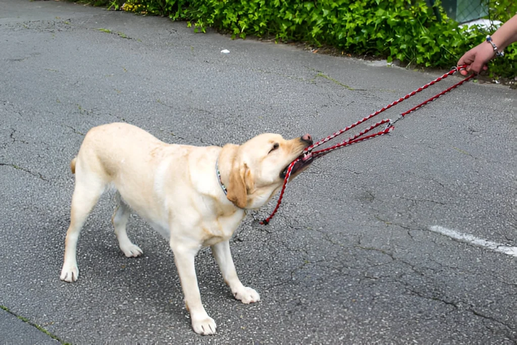 puppy biting leash