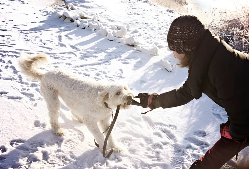 stop dog biting leash